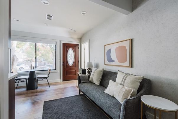 Dining room, Interior, Recessed Lighting, Wood Texture Flooring