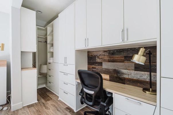 Home Office, Interior, Recessed Lighting, Wood Texture Flooring
