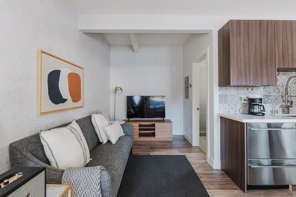 Interior, Kitchen, Living room, Stainless Steel Appliances, Wood Texture Flooring