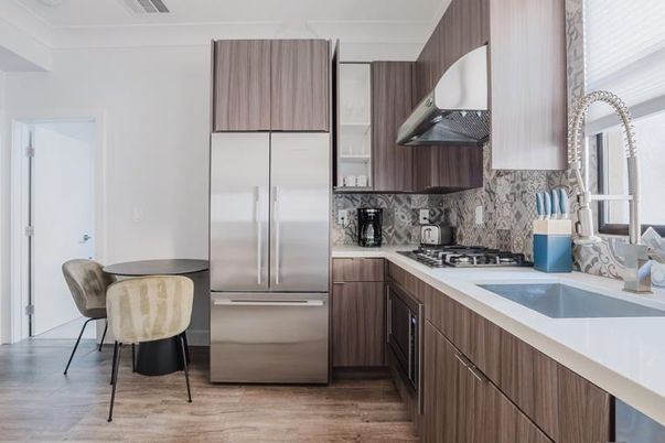 Interior, Kitchen, Stainless Steel Appliances, Wood Texture Flooring