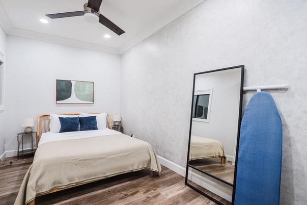 Bedroom, Interior, Recessed Lighting, Wood Texture Flooring