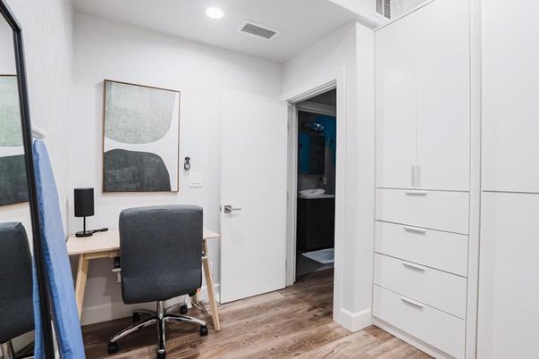 Home Office, Interior, Recessed Lighting, Wood Texture Flooring