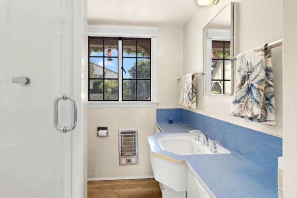 Bathroom, Glass Shower, Interior, Wood Texture Flooring
