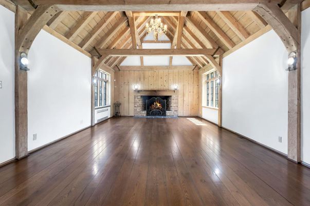 Empty room, Fireplace, Interior, Wooden Beams, Wooden Ceilings, Wood Texture Flooring, Wooden Walls
