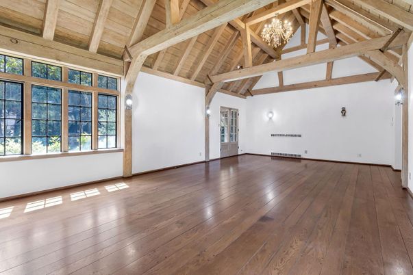 Chandelier, Empty room, Interior, Wooden Beams, Wooden Ceilings, Wood Texture Flooring