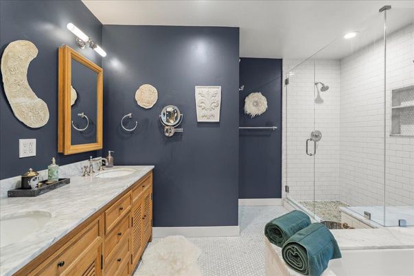 Bathroom, Dual Sink Vanities, Glass Shower, Interior, Recessed Lighting