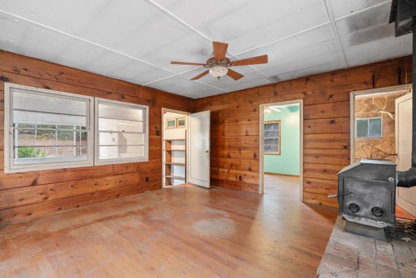 Empty room, Fireplace, Interior, Wood Texture Flooring, Wooden Walls