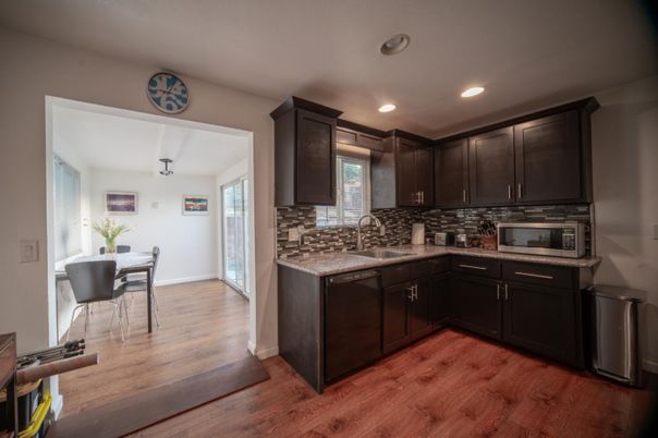 Dining room, Interior, Kitchen, Recessed Lighting, Wood Texture Flooring