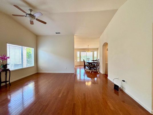 Dining room, Interior, Pendant Lights, Wood Texture Flooring
