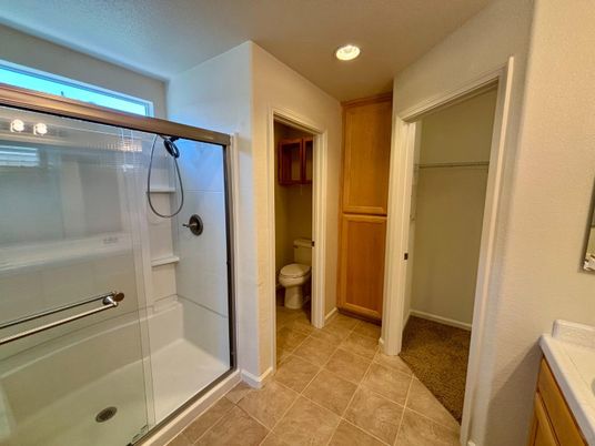 Bathroom, Glass Shower, Interior, Recessed Lighting