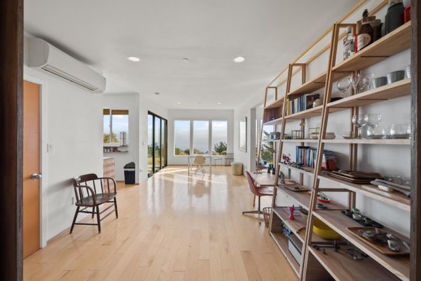 Dining room, Interior, Recessed Lighting, Wood Texture Flooring