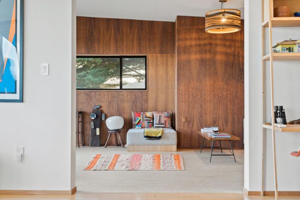 Home Office, Interior, Pendant Lights, Wooden Walls