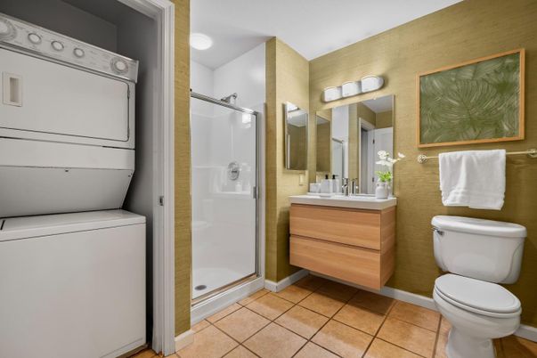 Bathroom, Glass Shower, Interior, Washer