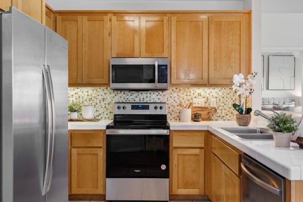 Interior, Kitchen, Stainless Steel Appliances, Tile Countertops