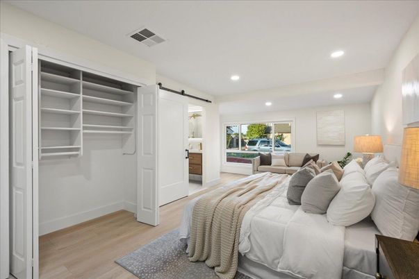 Bedroom, Interior, Recessed Lighting, Wood Texture Flooring