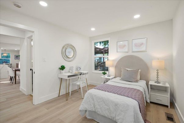 Bedroom, Home Office, Interior, Recessed Lighting, Wood Texture Flooring