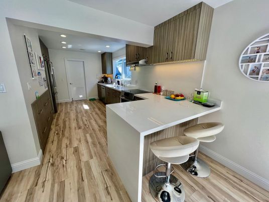 Interior, Kitchen, Recessed Lighting, Wood Texture Flooring
