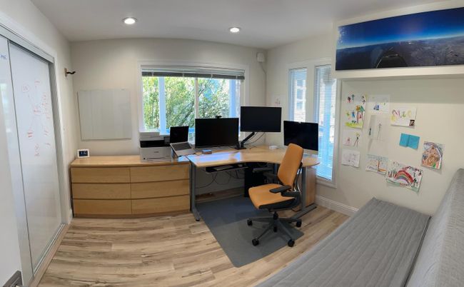 Home Office, Interior, Recessed Lighting, Wood Texture Flooring