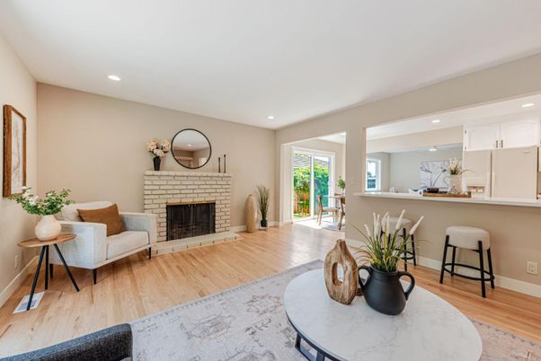 Fireplace, Interior, Recessed Lighting, Wood Texture Flooring