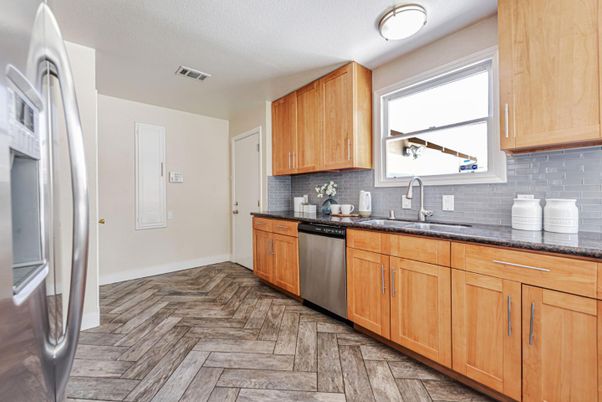 Interior, Kitchen, Stainless Steel Appliances, Wood Texture Flooring