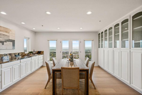 Dining room, Interior, Recessed Lighting, Wood Texture Flooring