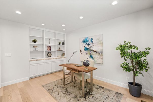 Home Office, Interior, Recessed Lighting, Wood Texture Flooring
