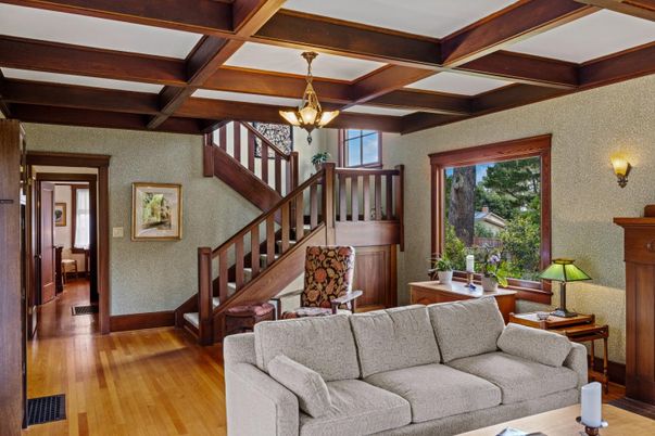 Interior, Living room, Pendant Lights, Wooden Beams, Wood Texture Flooring