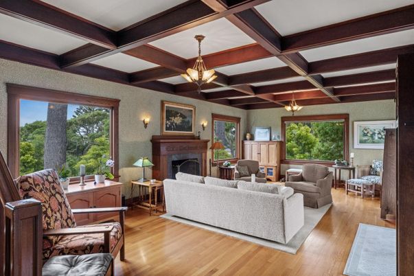 Fireplace, Interior, Living room, Pendant Lights, Wooden Beams, Wood Texture Flooring