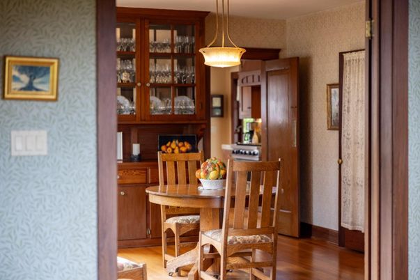 Dining room, Interior, Pendant Lights, Wood Texture Flooring