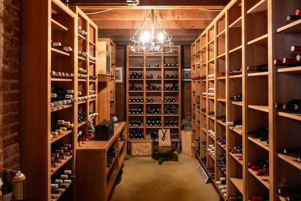 Chandelier, Interior, Wine Storage, Wooden Ceilings