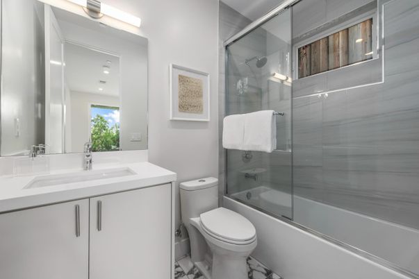 Bathroom, Glass Shower, Interior, Recessed Lighting