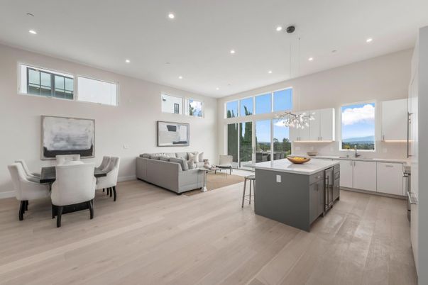Dining room, Interior, Kitchen, Living room, Pendant Lights, Recessed Lighting, Water, Wood Texture Flooring