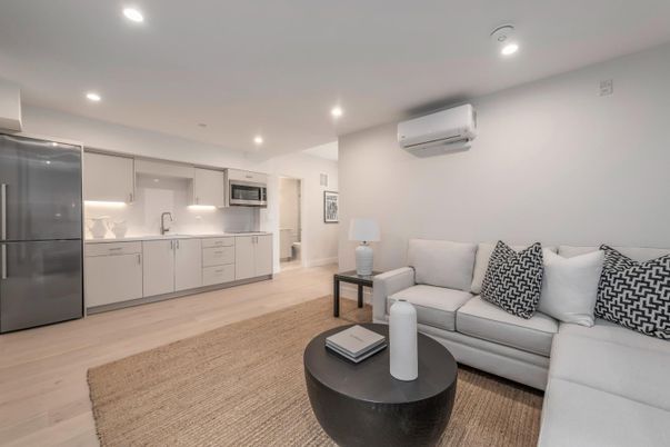 Interior, Kitchen, Living room, Recessed Lighting, Stainless Steel Appliances, Wood Texture Flooring