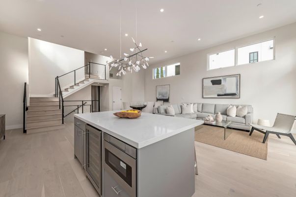 Interior, Kitchen, Living room, Pendant Lights, Recessed Lighting, Wood Texture Flooring
