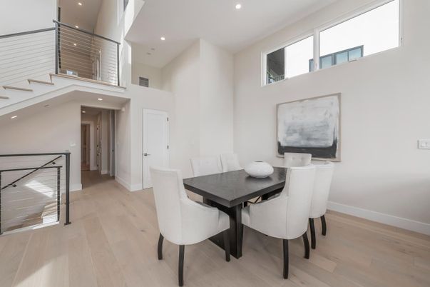 Dining room, Interior, Recessed Lighting, Wood Texture Flooring