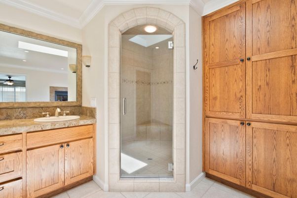 Bathroom, Glass Shower, Interior, Recessed Lighting