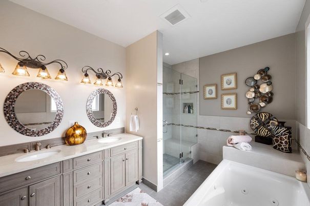 Bathroom, Dual Sink Vanities, Glass Shower, Interior