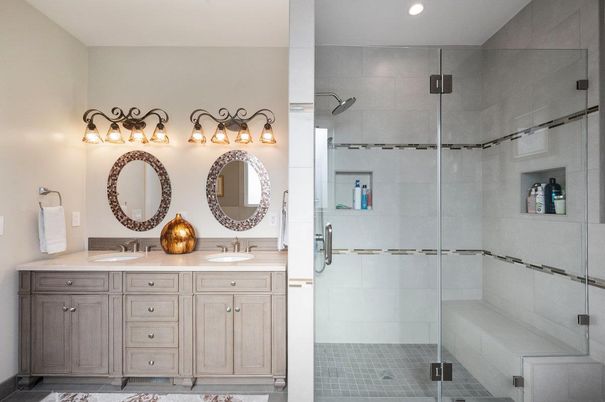 Bathroom, Dual Sink Vanities, Glass Shower, Interior, Recessed Lighting