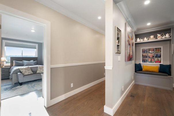 Bedroom, Interior, Recessed Lighting, Water, Wood Texture Flooring