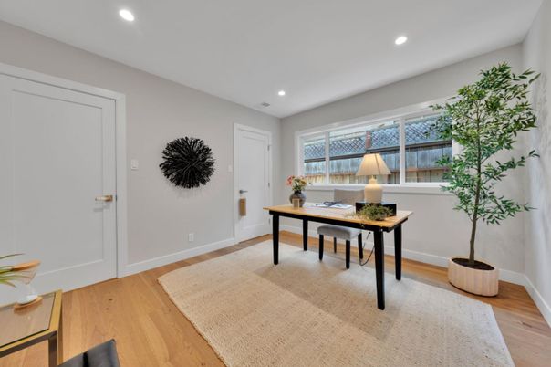 Home Office, Interior, Recessed Lighting, Wood Texture Flooring