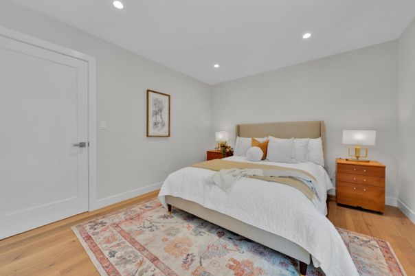 Bedroom, Interior, Recessed Lighting, Wood Texture Flooring