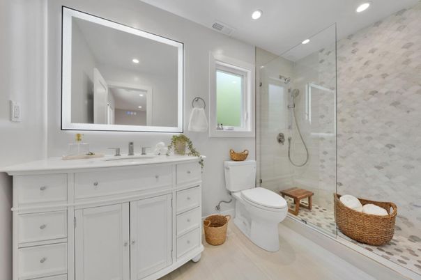 Bathroom, Glass Shower, Interior, Recessed Lighting