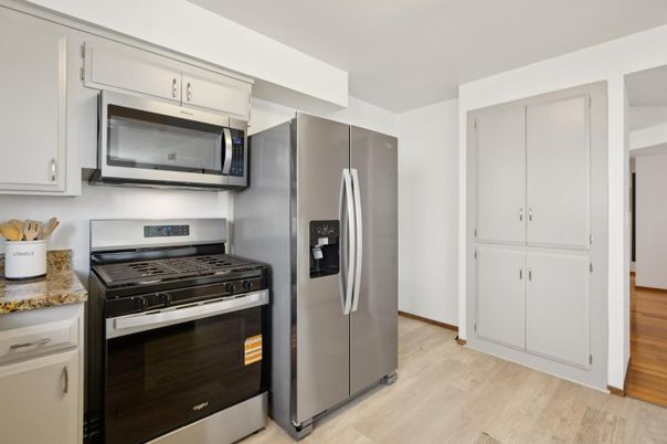 Interior, Kitchen, Stainless Steel Appliances, Wood Texture Flooring
