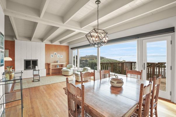 Chandelier, Dining room, Fireplace, Interior, Living room, Pendant Lights, Wood Texture Flooring