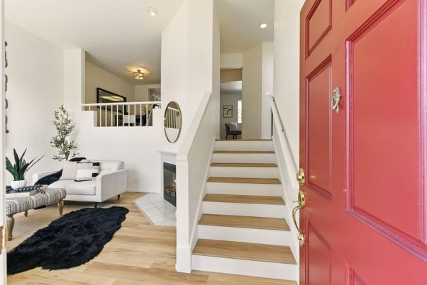 Fireplace, Interior, Recessed Lighting, Wood Texture Flooring