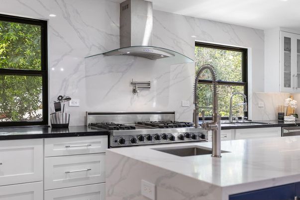 Interior, Kitchen, Marble Walls, Stainless Steel Appliances