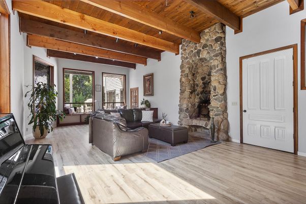 Fireplace, Interior, Living room, Stone Walls, Wooden Beams, Wooden Ceilings, Wood Texture Flooring