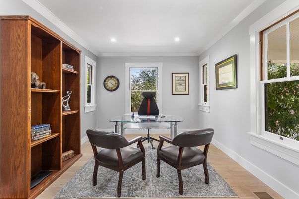 Home Office, Interior, Recessed Lighting, Wood Texture Flooring