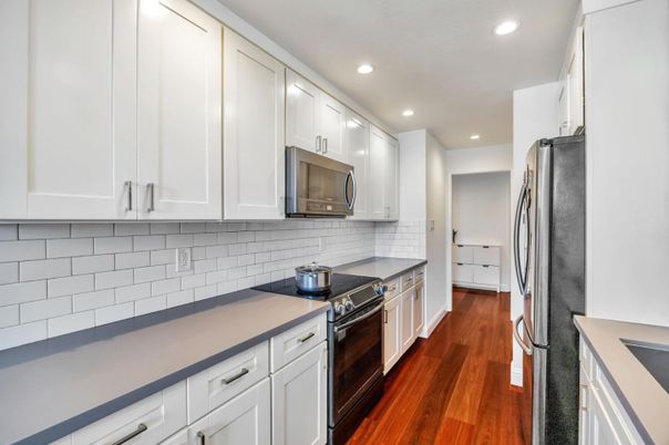 Interior, Kitchen, Recessed Lighting, Wood Texture Flooring