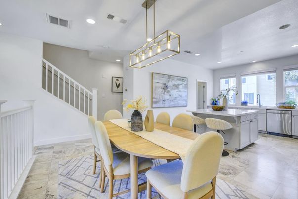 Dining room, Interior, Kitchen, Marble, Pendant Lights, Recessed Lighting